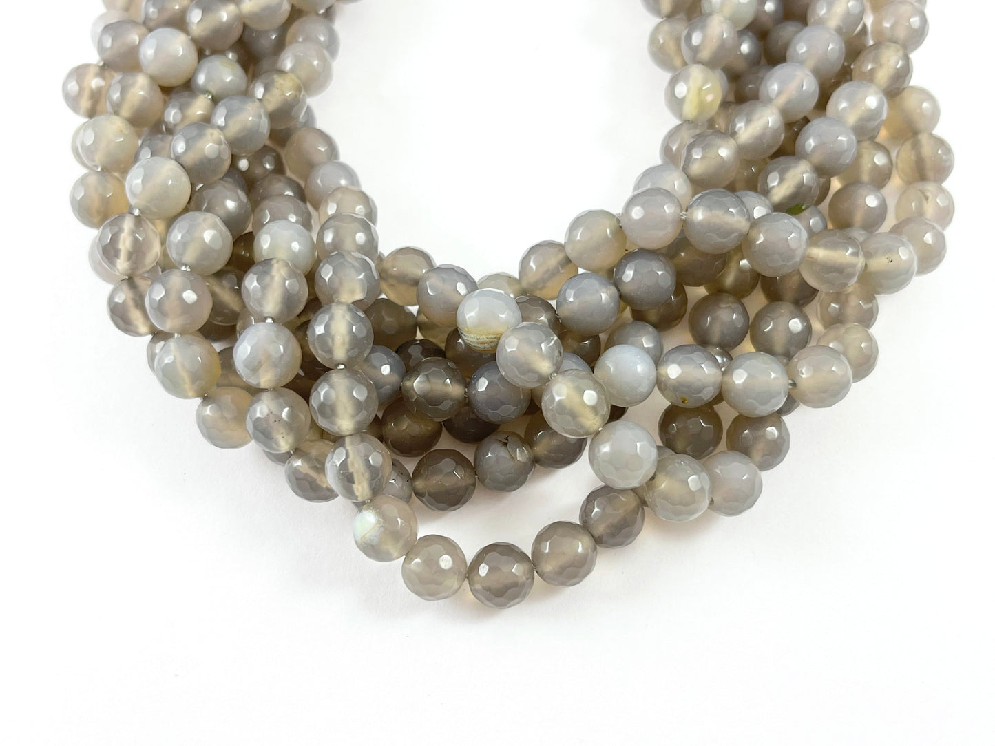 High Quality Gray Dyed Agate Round Faceted Natural Stone Beads  6mm 8mm 10mm 12mm 14mm Around 15"