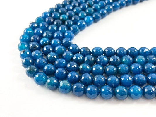 High Quality Blue Agate Round Faceted Natural Stone Beads  6mm 8mm 10mm 12mm Around 15"