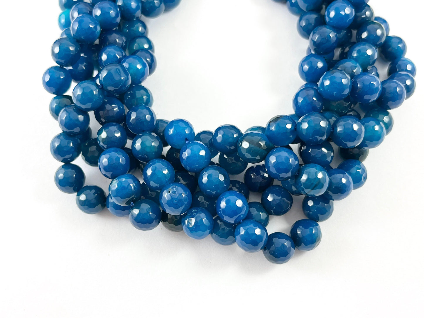 High Quality Blue Agate Round Faceted Natural Stone Beads  6mm 8mm 10mm 12mm Around 15"