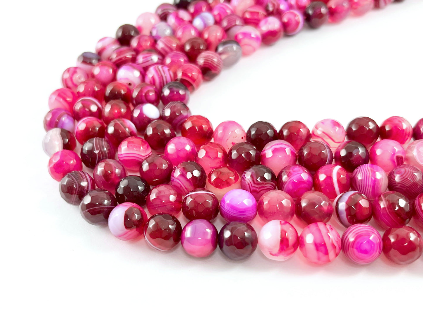 High Quality Hot Pink Sardonyx Dyed Agate Round Faceted Natural Stone Beads  4mm 6mm 8mm 10mm 12mm Around 15"