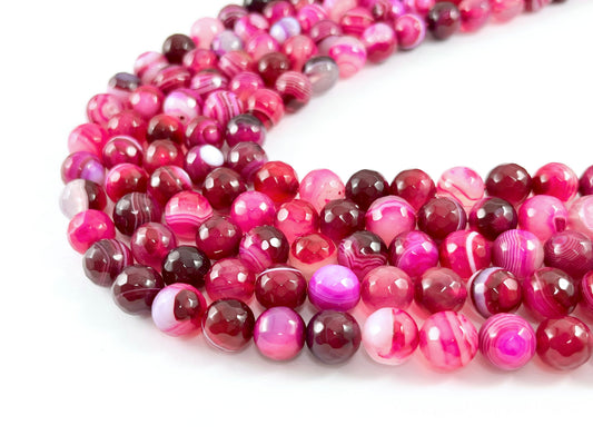 High Quality Hot Pink Sardonyx Dyed Agate Round Faceted Natural Stone Beads  4mm 6mm 8mm 10mm 12mm Around 15"