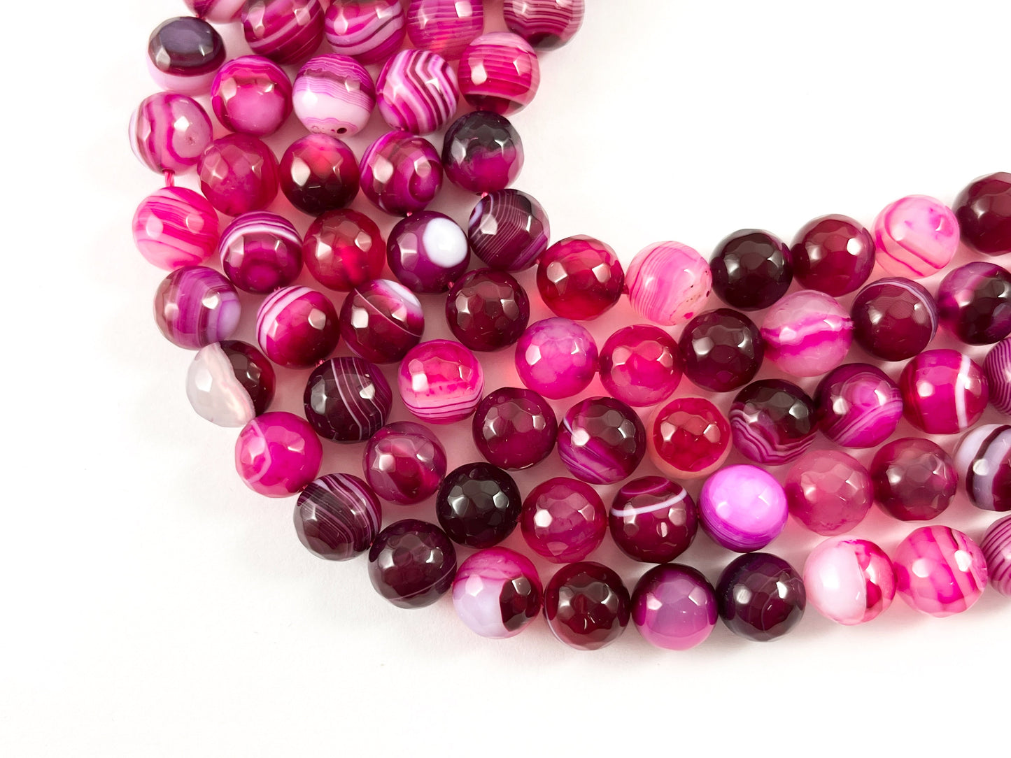 High Quality Hot Pink Sardonyx Dyed Agate Round Faceted Natural Stone Beads  4mm 6mm 8mm 10mm 12mm Around 15"