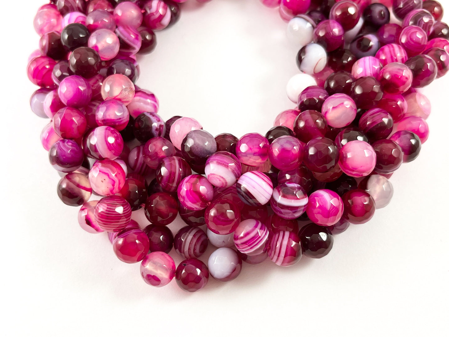 High Quality Hot Pink Sardonyx Dyed Agate Round Faceted Natural Stone Beads  4mm 6mm 8mm 10mm 12mm Around 15"