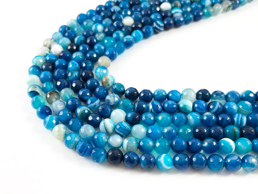 High Quality Blue Sardonyx Dyed Agate Round Faceted Natural Stone Beads  4mm 6mm 8mm 10mm 12mm 14mm Around 15"