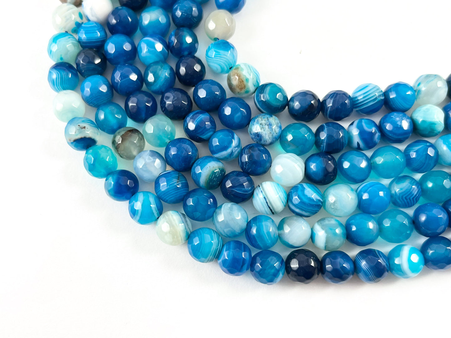 High Quality Blue Sardonyx Dyed Agate Round Faceted Natural Stone Beads  4mm 6mm 8mm 10mm 12mm 14mm Around 15"