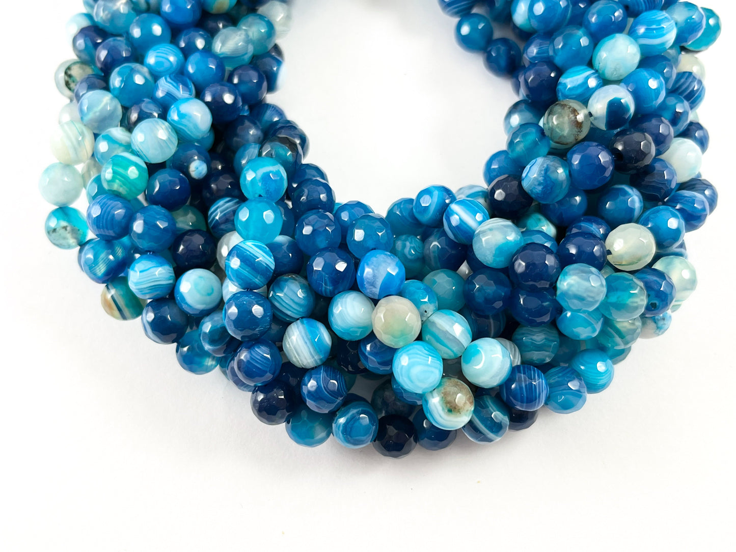 High Quality Blue Sardonyx Dyed Agate Round Faceted Natural Stone Beads  4mm 6mm 8mm 10mm 12mm 14mm Around 15"