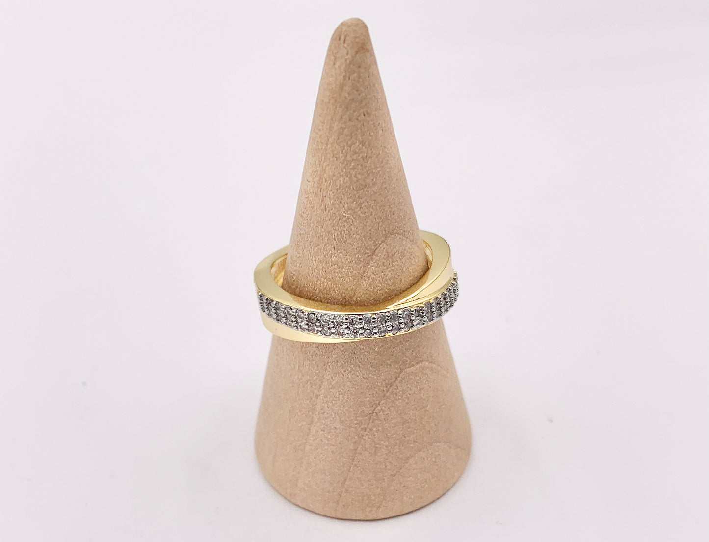 2 Tone Minimalist Wrap Adjustable CZ Pave Ring in Real Gold/Platinum 18K Plated Copper 4 PCS