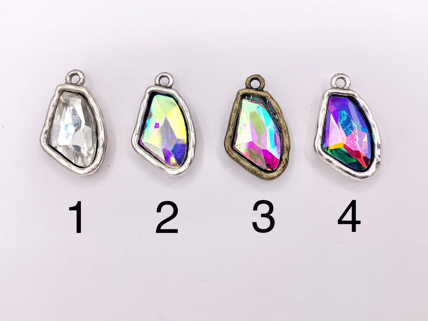 16x26mm Pewter Soldered Irregular Shape Silver and Brass Crystal Glass Charm in 9 Colors 6PCS