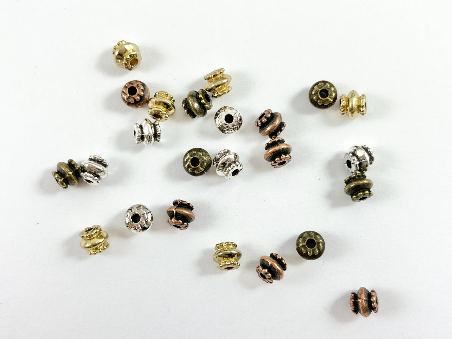 6x7mm Pewter Rondelle Spacer Beads Antique Gold, Silver, Bronze, Copper 125 Grams Bag