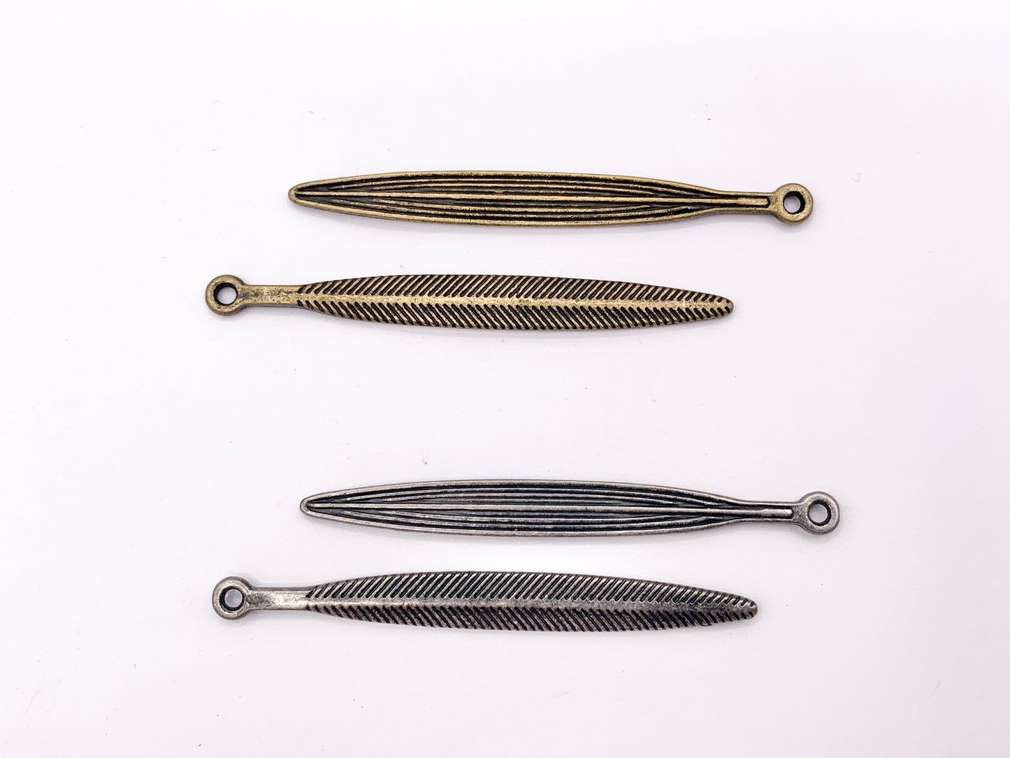5x51mm Pewter Carved Skinny Leaf Pendants Bulk Order in Gold, Matte Gold, Silver, Brass, Gunmetal, Blue And Green Patina