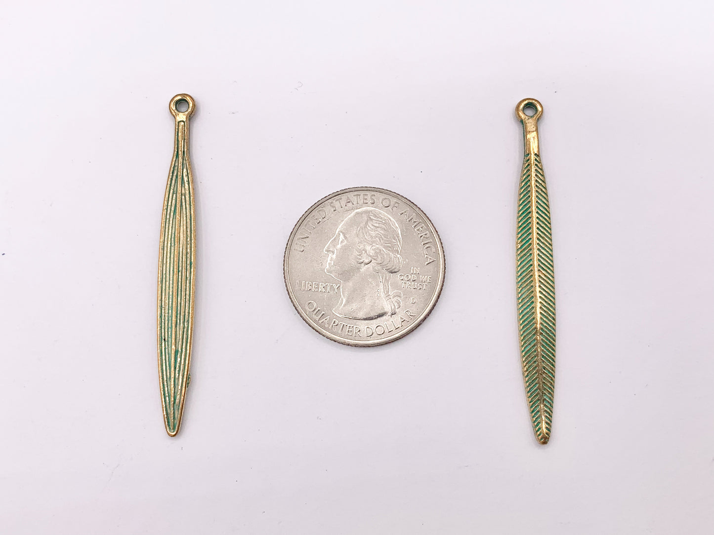 5x51mm Pewter Carved Skinny Leaf Pendants Bulk Order in Gold, Matte Gold, Silver, Brass, Gunmetal, Blue And Green Patina