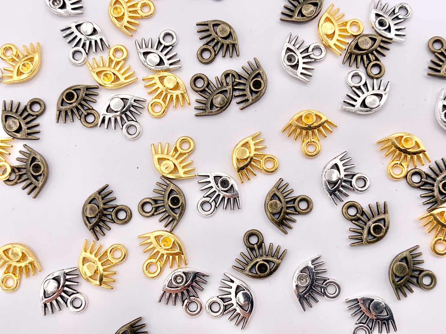 10x8mm Pewter Tiny Cute Evil Eye Charms Bulk Order in Gold, Silver, Brass 125g