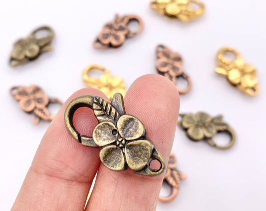 14x25mm Pewter Antique Large Flora Lobster Claw Clasps in Gold, Copper, Brass 18 PCS