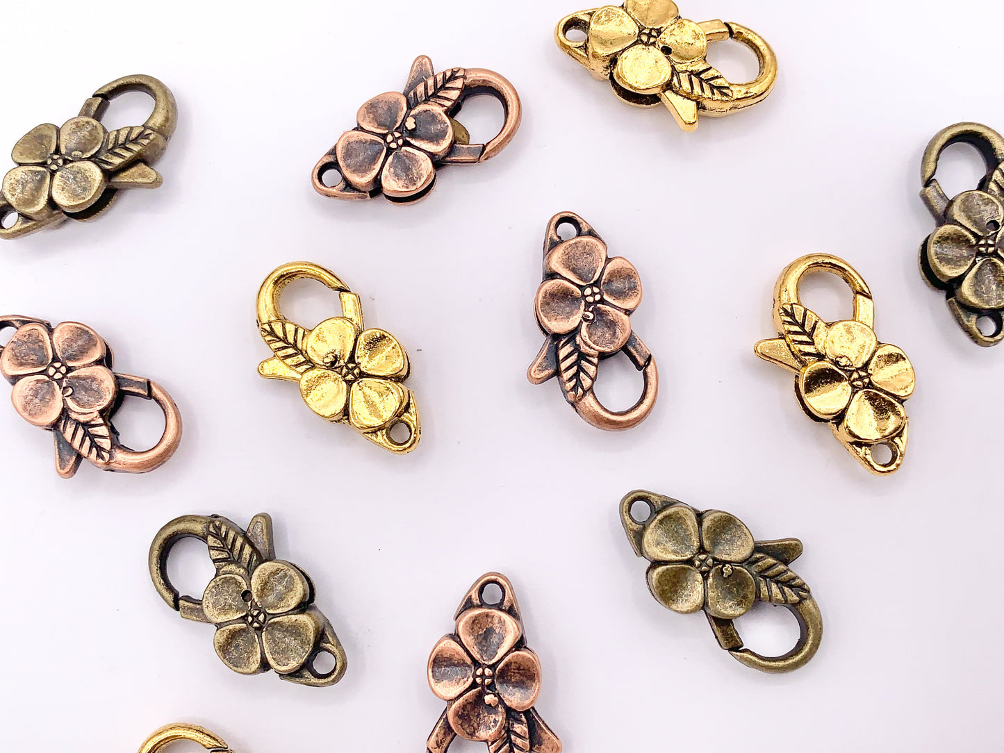 14x25mm Pewter Antique Large Flora Lobster Claw Clasps in Gold, Copper, Brass 18 PCS