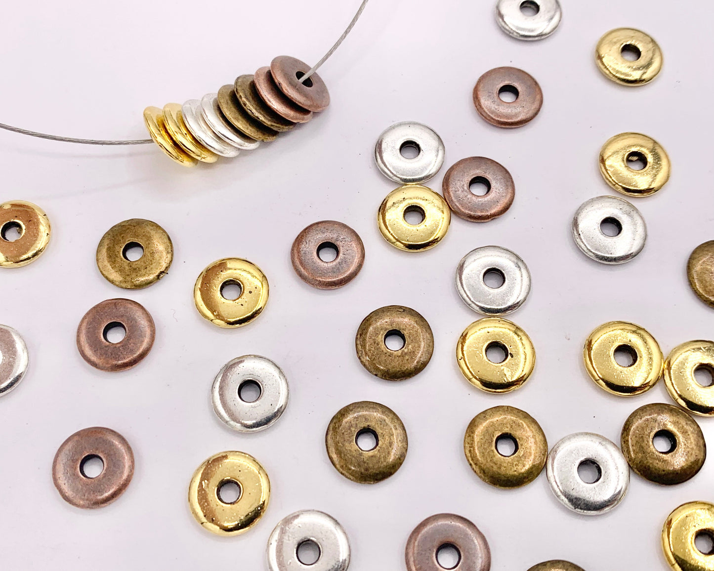 10mm Pewter Thin Disc Spacer Beads in Gold, Silver, Copper and Bronze Color 125g