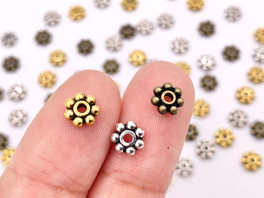 6mm Pewter Tiny Daisy Spacer Beads Cute Flower Space Beads in Gold, Silver, and Bronze Color 100g