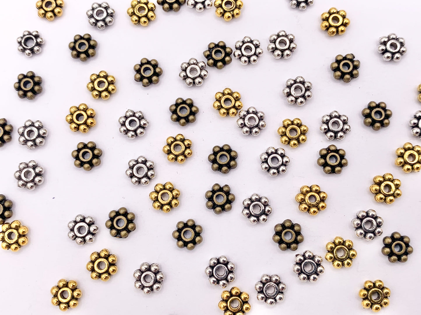 6mm Pewter Tiny Daisy Spacer Beads Cute Flower Space Beads in Gold, Silver, and Bronze Color 125g