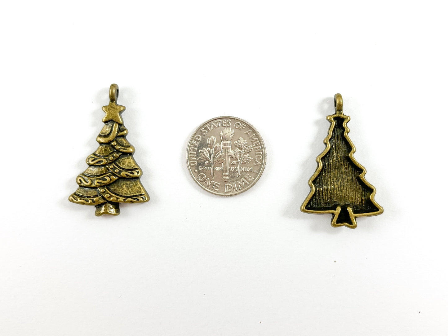 18x29mm Pewter Christmas Tree Charm in Antique Silver, Copper and Brass 125 Grams Bag