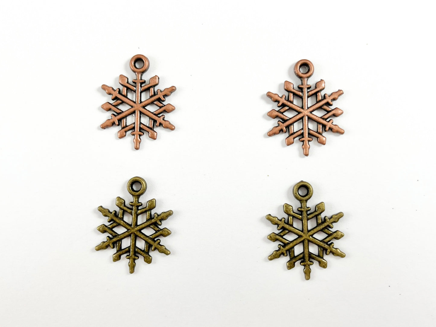 17mm Pewter Christmas Snowflake Charm Holiday Charm in Antique Copper and Brass | Bulk Option Available