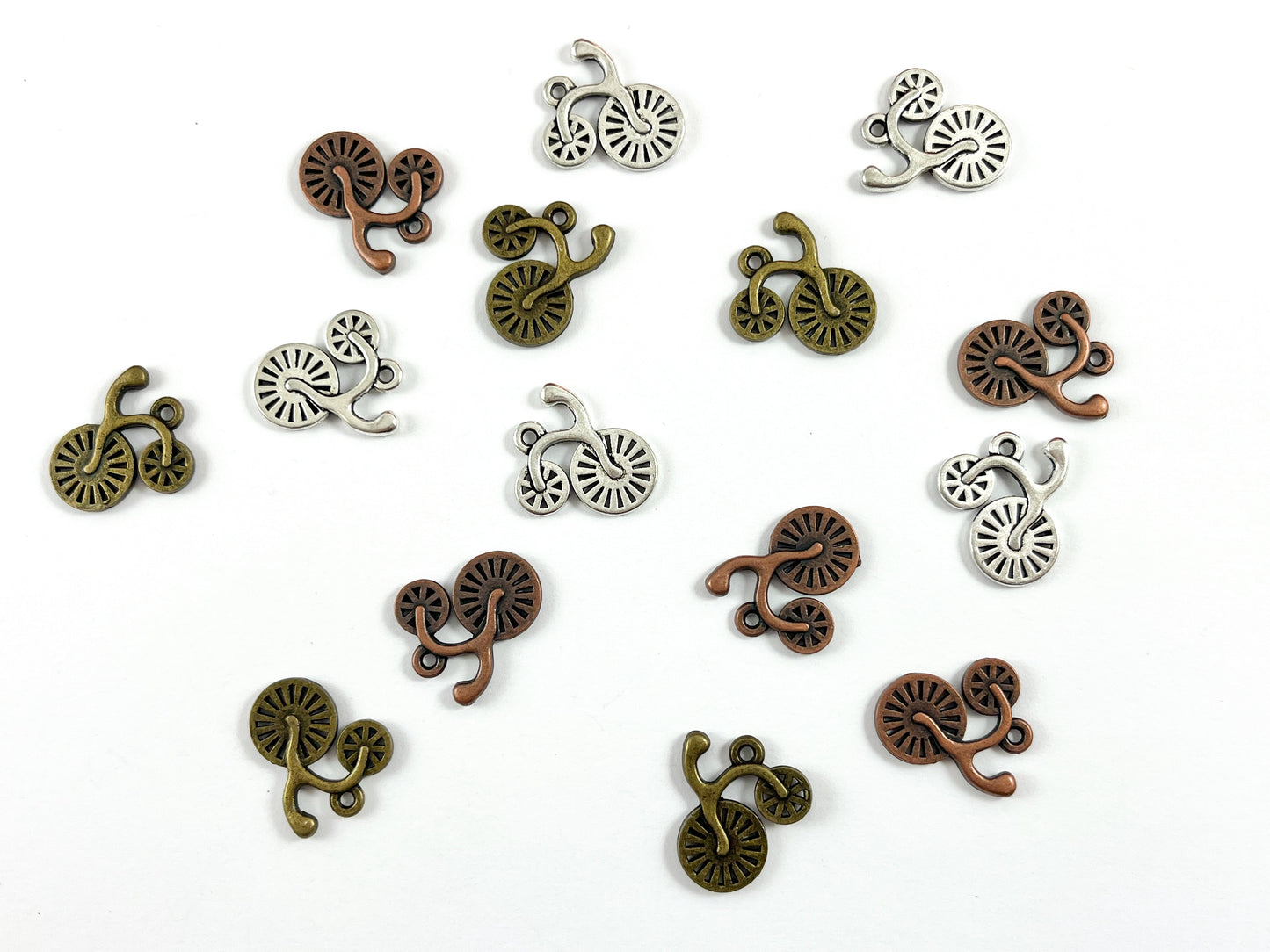 18x17mm Pewter Cute Tiny Bike Charm in Antique Silver, Copper and Brass | Bulk Option Available