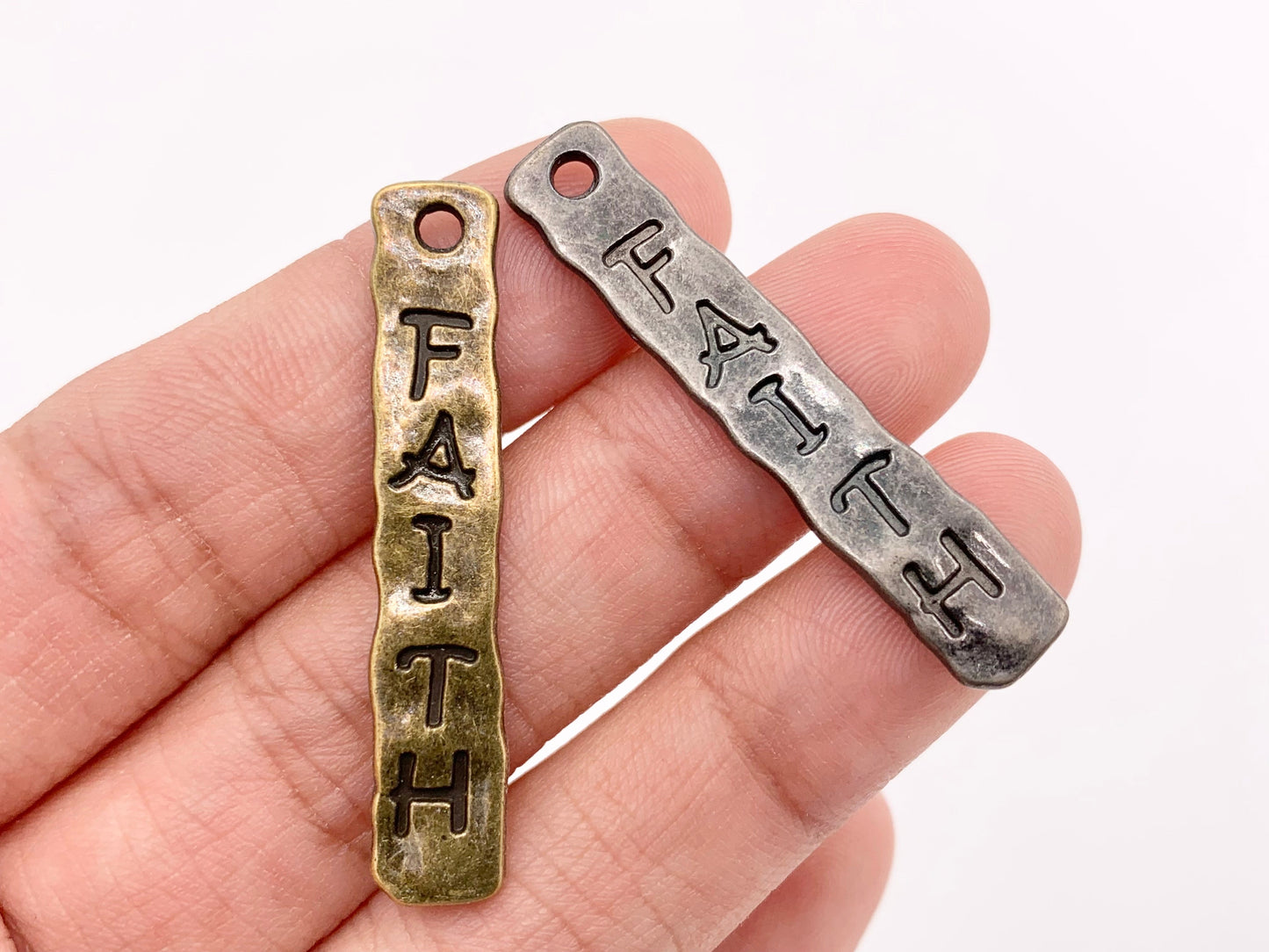 7x39mm/1.5 inches Pewter Hammered FAITH Bar Pendants Bulk Order in Gold, Silver, Copper, Brass, Gunmetal and Patina