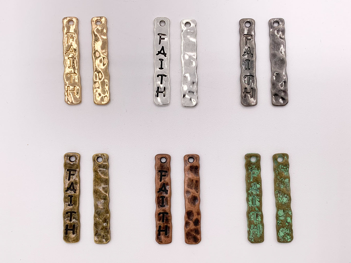 7x39mm/1.5 inches Pewter Hammered FAITH Bar Pendants Bulk Order in Gold, Silver, Copper, Brass, Gunmetal and Patina