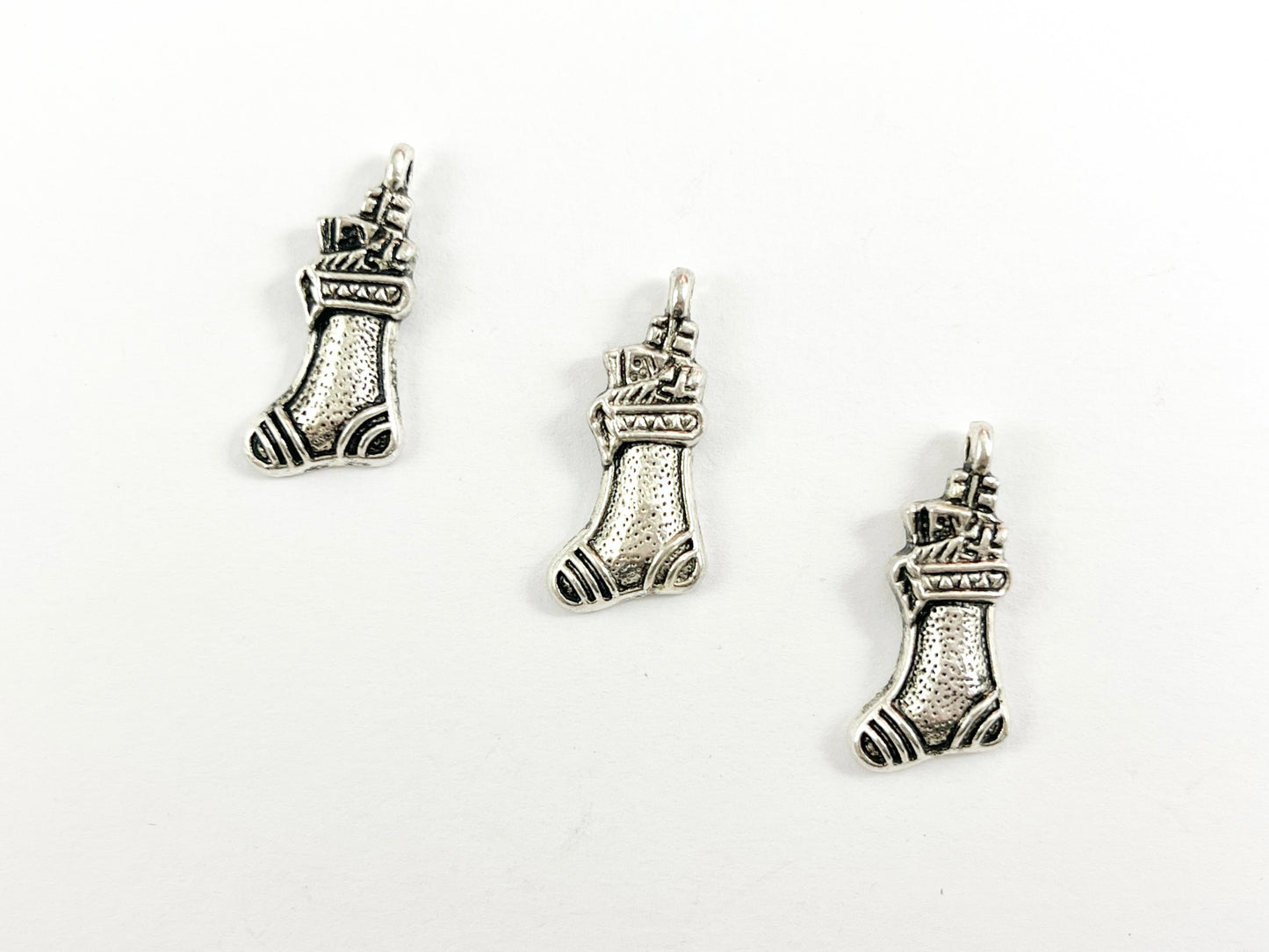 11x24mm Christmas Stockings Charms Pewter Silver Holiday Charms Holiday Jewelry Making 60 PCS