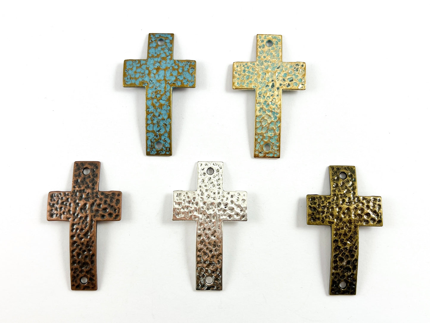 28x49mm Pewter Curved Cross Connectors Hammered Religious Cross Pendants Bulk Order in Antique Copper, Silver, Bronze, Patina