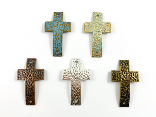 28x49mm Pewter Curved Cross Connectors Hammered Religious Cross Pendants Bulk Order in Antique Copper, Silver, Bronze, Patina