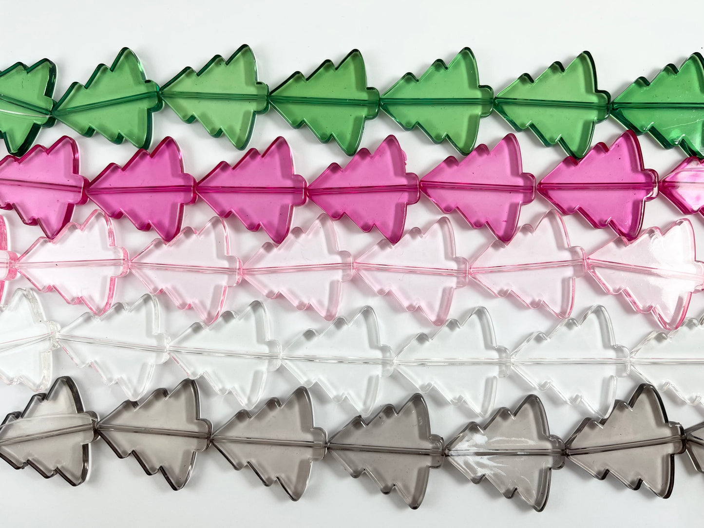39x40mm Bulk Order Acrylic Transparent Christmas Tree Beads Holiday Decor Beads in Green/ Hot Pink/ Light Pink/ Clear/ Smoky