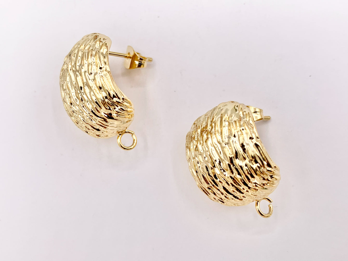 Textured Puffy Square Earring Findings Component with Loop in 18K Gold plated Copper 4 PAIRS