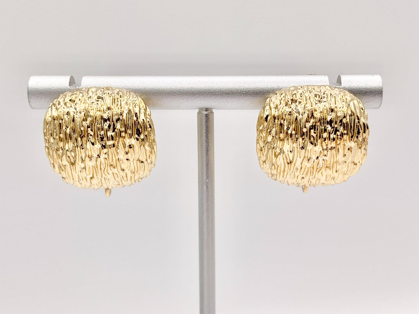 Textured Puffy Square Earring Findings Component with Loop in 18K Gold plated Copper 4 PAIRS