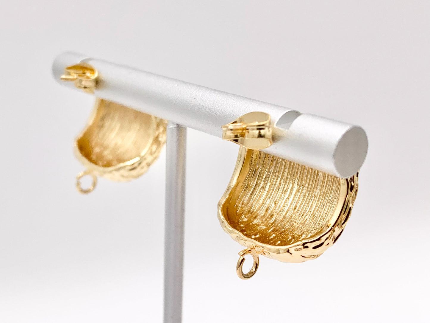 Textured Puffy Square Earring Findings Component with Loop in 18K Gold plated Copper 4 PAIRS
