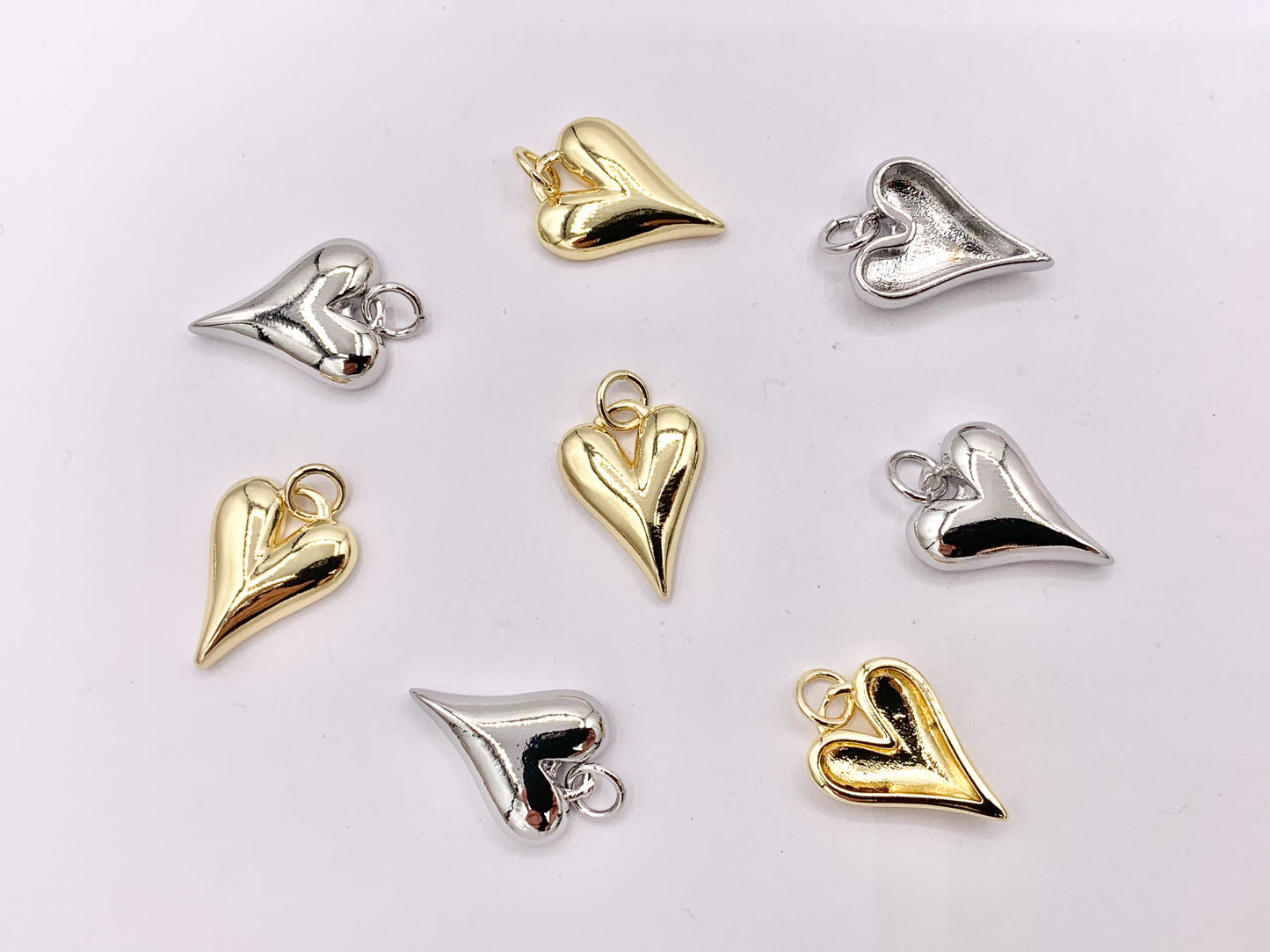 Cute One Sided Puffy Heart Charms Pendants in 18K Gold/Silver plated Copper 10 PCS