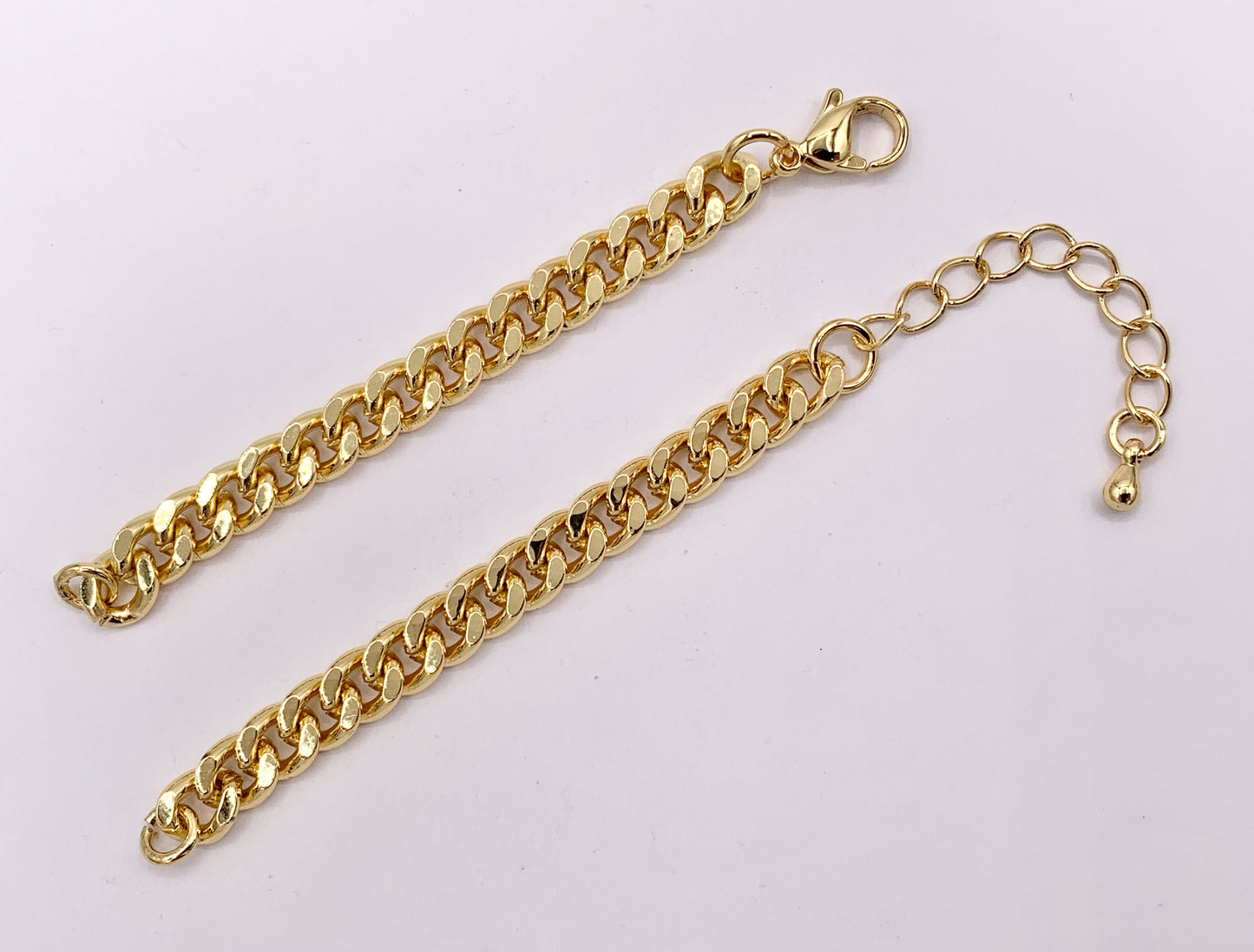 6 inches Curb Chain with 1.5 inch Extender Chain with Lobster Clasp Bracelet Component in 18K Gold Plated Copper (1PC)