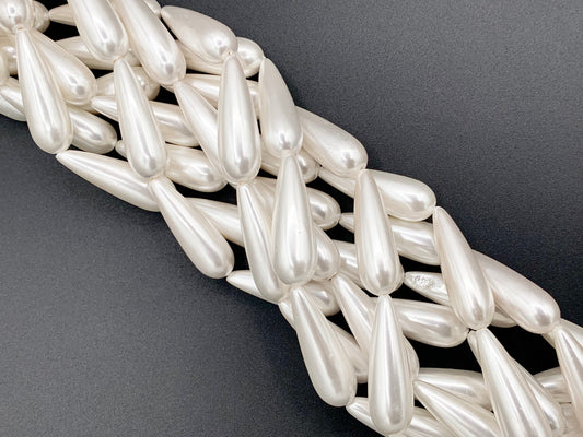 10x30mm White Shell Pearl Large Teardrop Beads Around 16" (1 Strand)