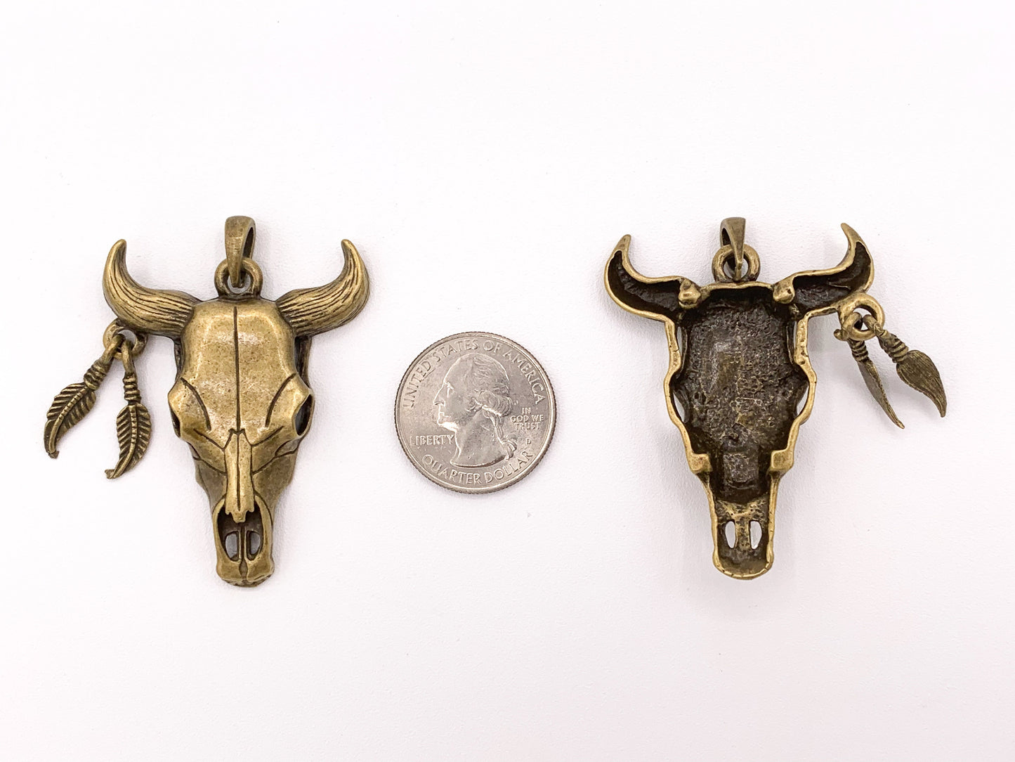38x51mm/1.5x2 inches Pewter Steer Head With Dangle Feather Pendants Native American Indian Bull Head in Gold, Silver, Copper, Brass, Patina 6 PCS
