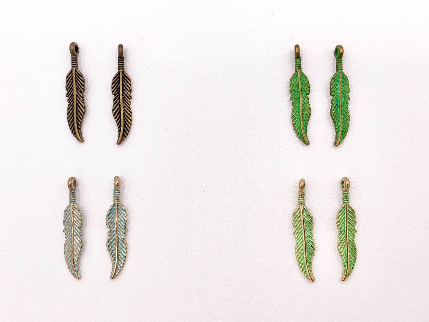 6x29mm Pewter Small Feather Charms Native American Indian Style Bulk Order in Rosy Gold, Antique Gold, Copper, Brass, Gunmetal And Patina