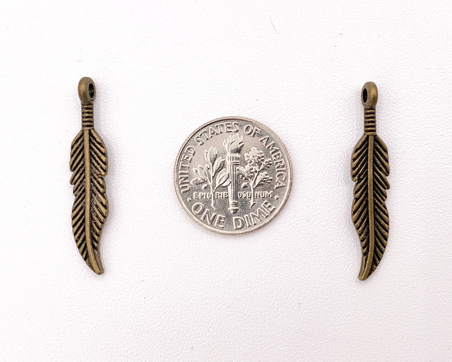 6x29mm Pewter Small Feather Charms Native American Indian Style Bulk Order in Rosy Gold, Antique Gold, Copper, Brass, Gunmetal And Patina