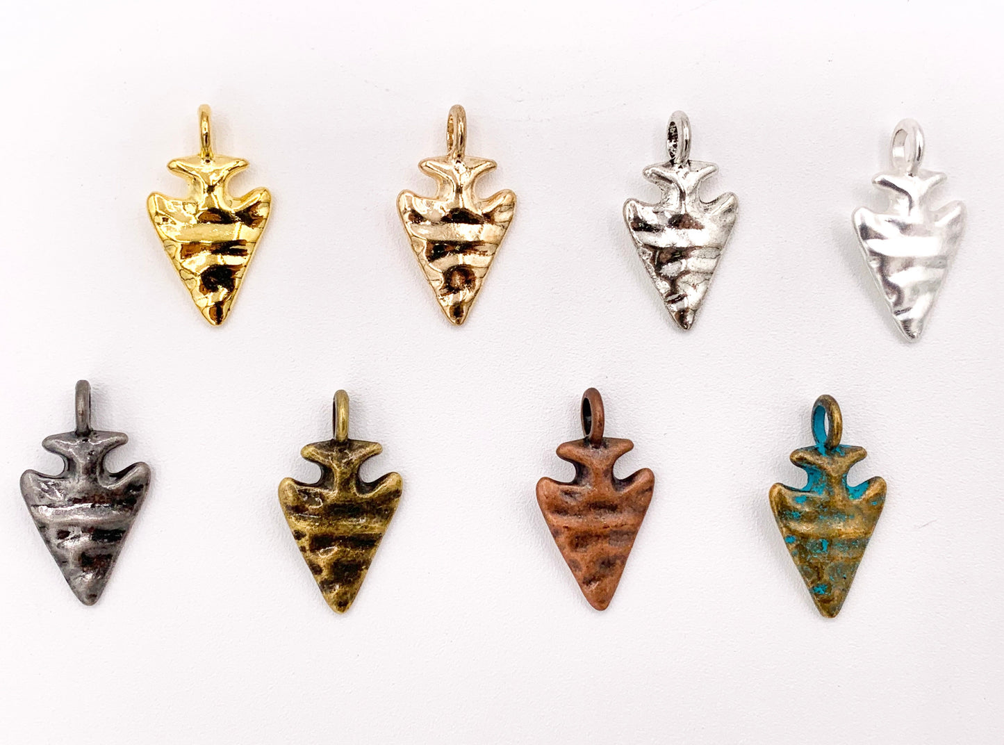 15x27mm Pewter Arrowhead Pendants in Gold, Rosy Gold, Silver, Matte Silver, Copper, Brass, Gunmetal and Blue Patina 24PCS