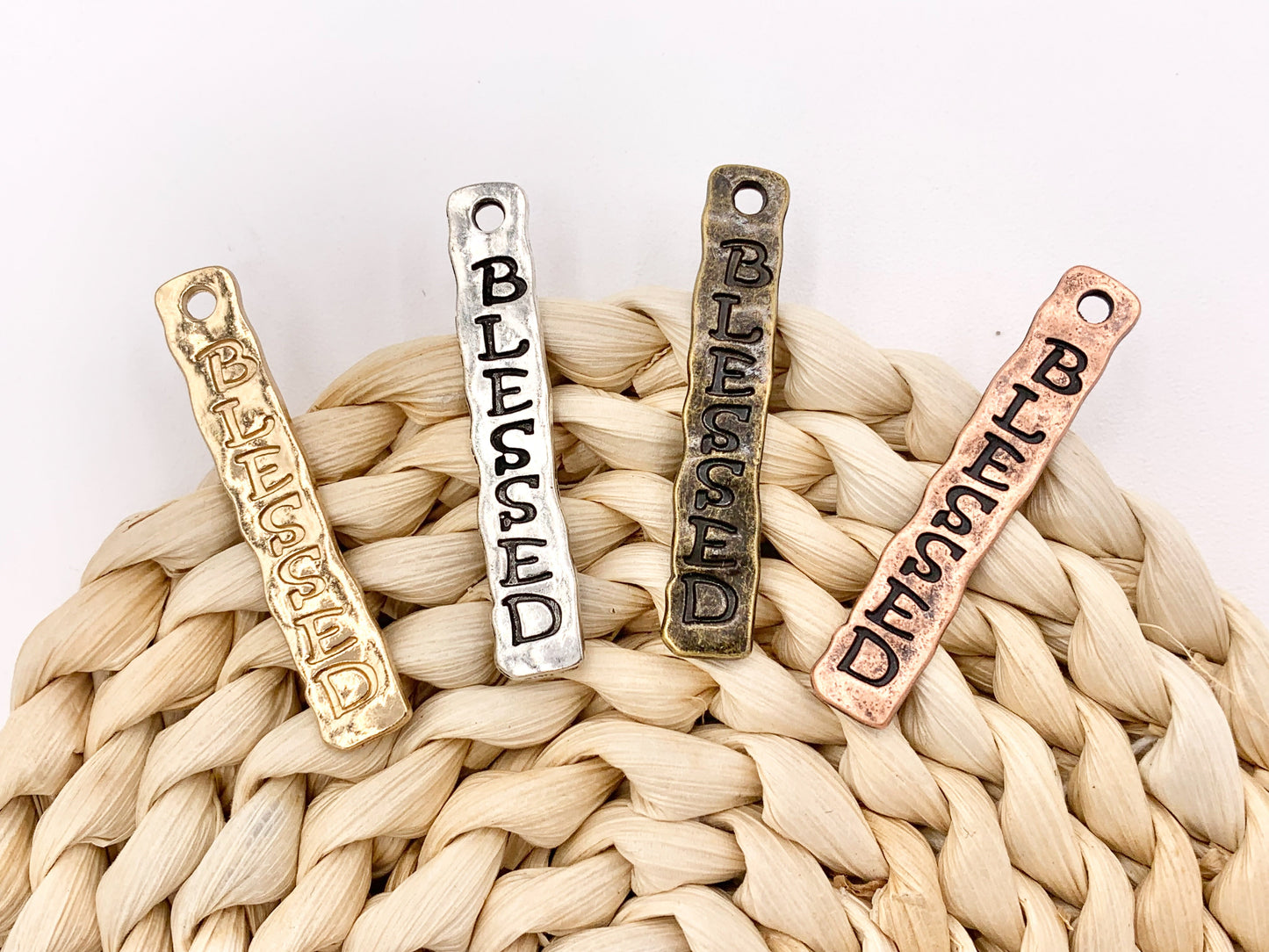 7x39mm/1.5 inches Pewter Hammered BLESSED Religious Bar Pendants Bulk Order in Gold, Silver, Copper And Brass