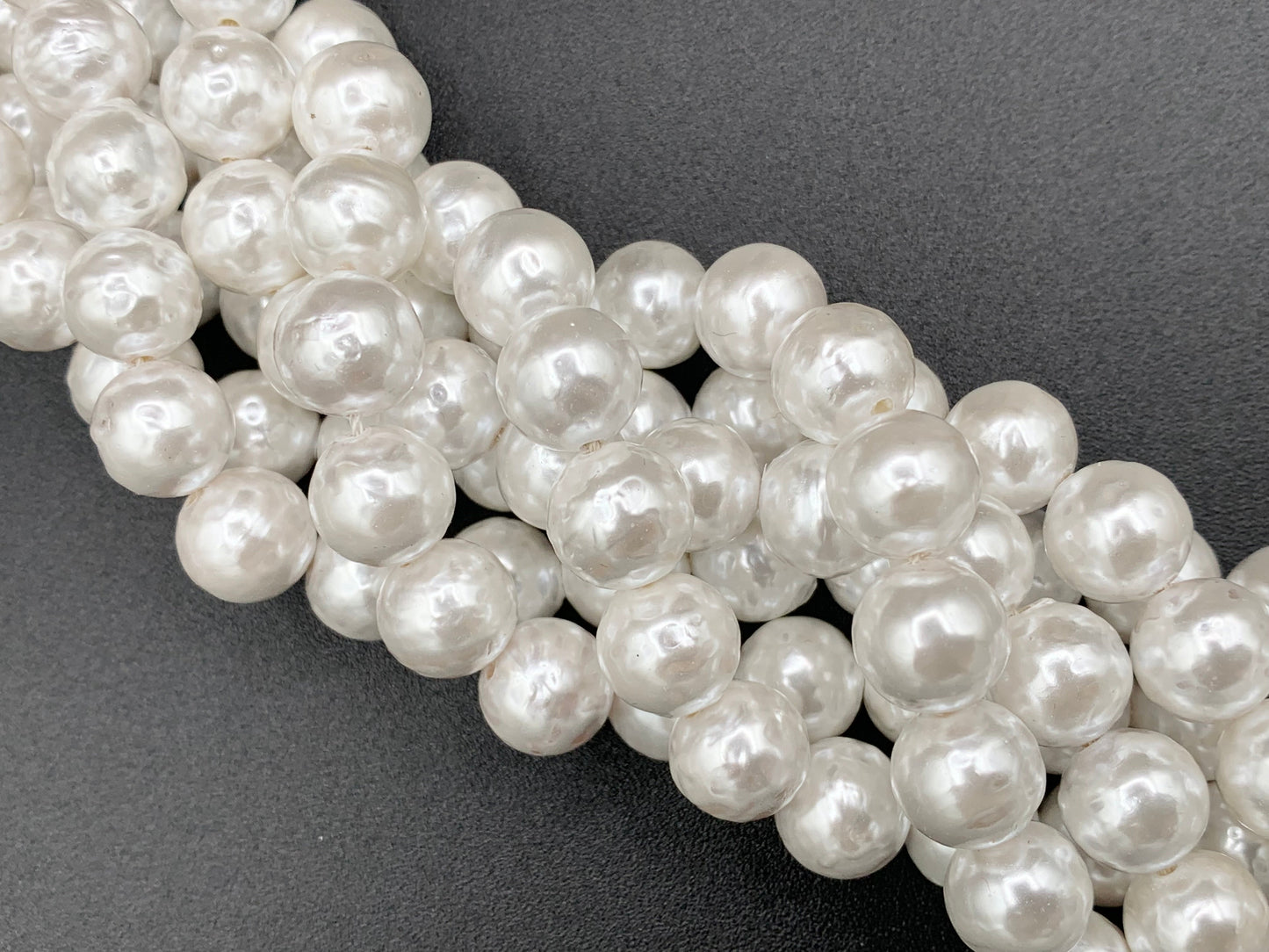 White Shell Pearl Textured Round Beads Pearl Powder Coated Shell Beads Around 15" Available in 5 Sizes (1 Strand)