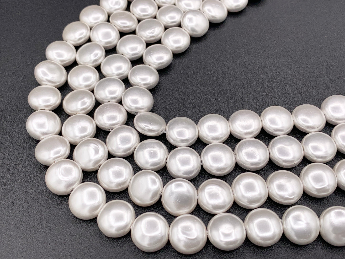 12mm White Shell Pearl Coin Beads Around 15" (1 Strand)