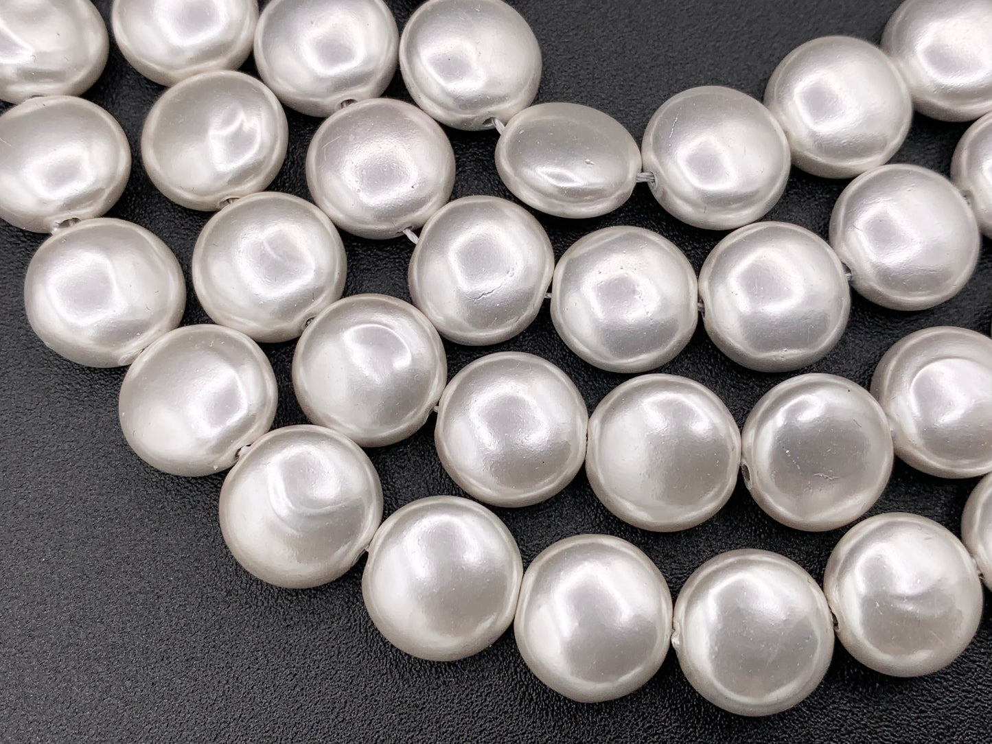 12mm White Shell Pearl Coin Beads Around 15" (1 Strand)