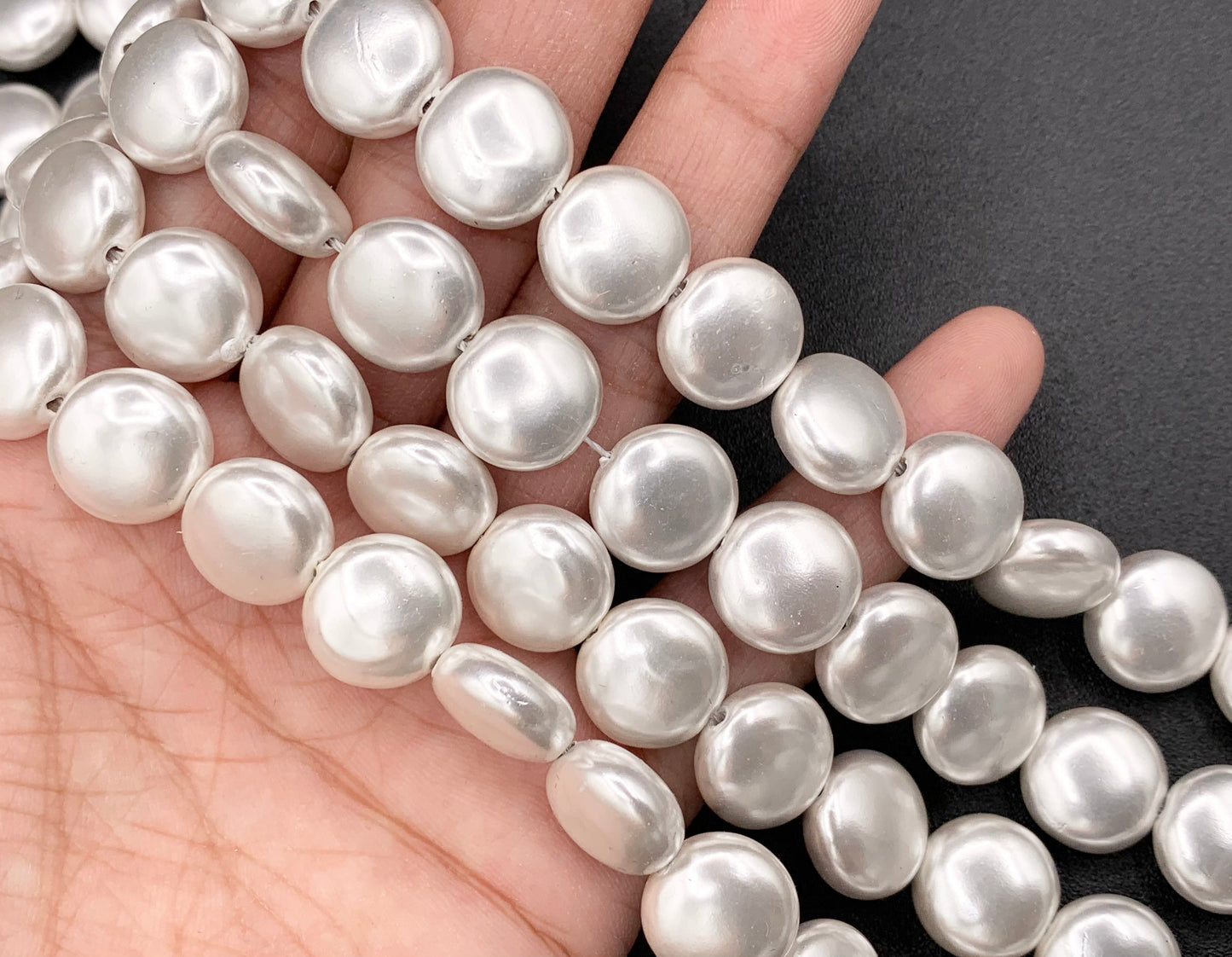 12mm White Shell Pearl Coin Beads Around 15" (1 Strand)