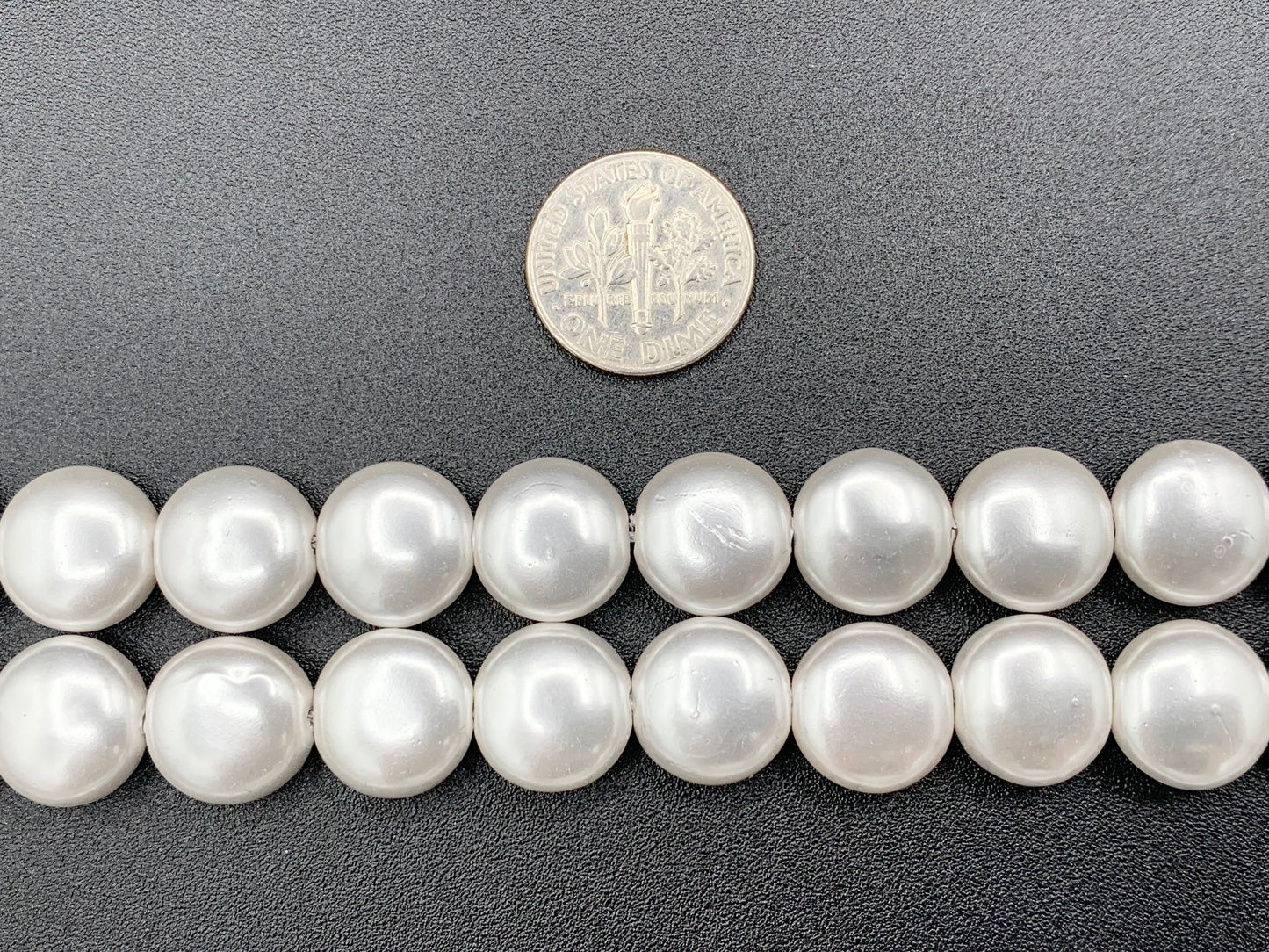 12mm White Shell Pearl Coin Beads Around 15" (1 Strand)