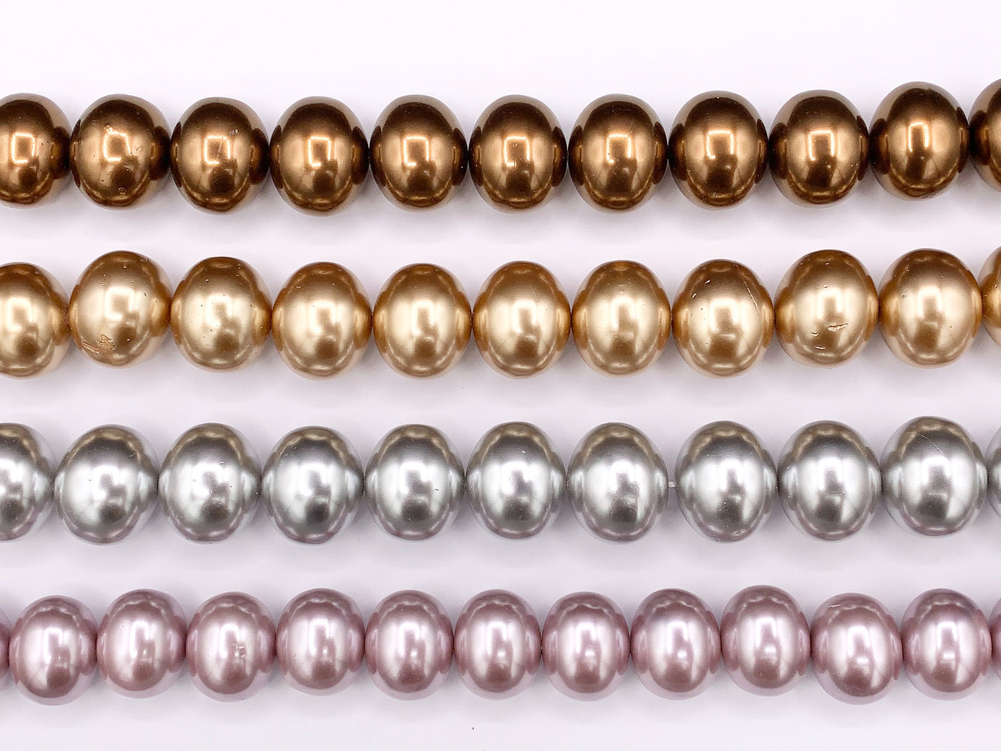 Shell Pearl Egg Shape Beads Pearl Powder Coated Shell Oval Beads Around 15-16" Silver, Champagne, Brown, Purple Color (1 Strand)