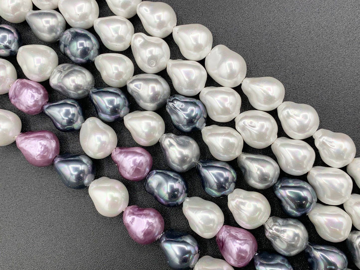 12x16mm White and Colorful Shell Pearl Nugget Beads Around 15" (1 Strand)