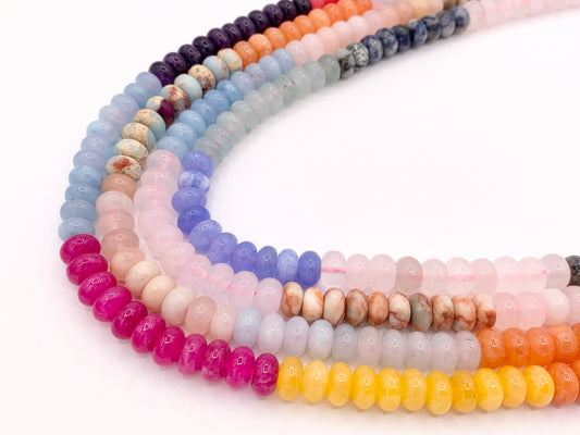 5x8mm Beautiful Mixed Color Quartz Smooth Rondelle Beads | Multicolor Dyed Jade, Jasper And Quartz Beads Natural Stone Beads Around 15"
