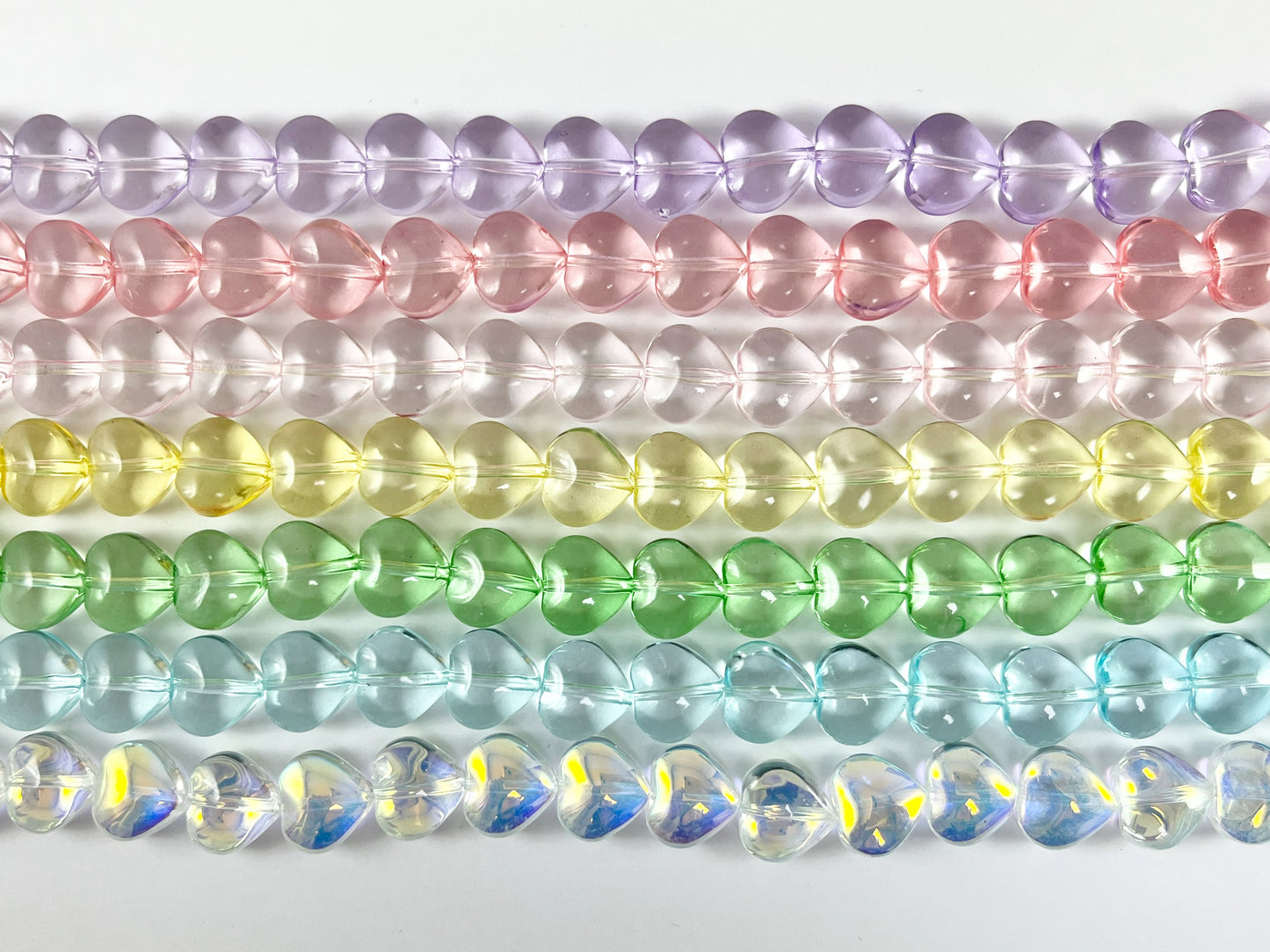 10mm Heart Shape Colorful Dyed Glass Beads Cute Transparent Glass Beads | 7 Colors Available Heart Beads for Valentine's Day Jewelry Making